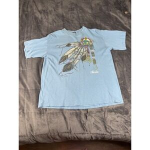 Vintage Diamond Dust Alaska Graphic T-Shirt Light Blue Large Native American 90s